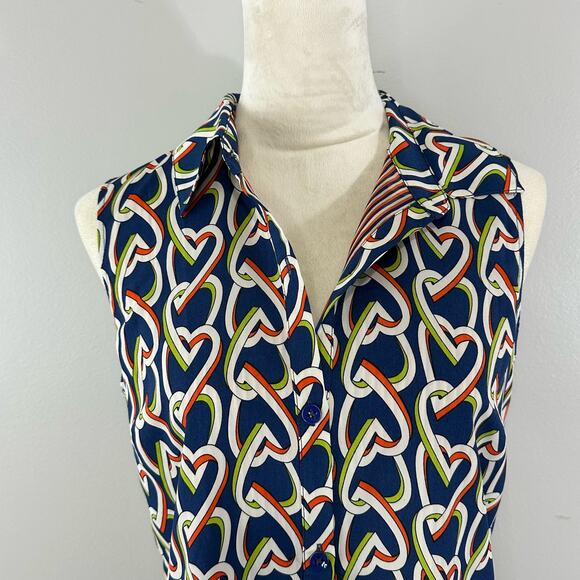CAbi 5370 Amour Hola Collection Blue Interlocking Hearts Shirt Dress Sz S - Picture 3 of 11